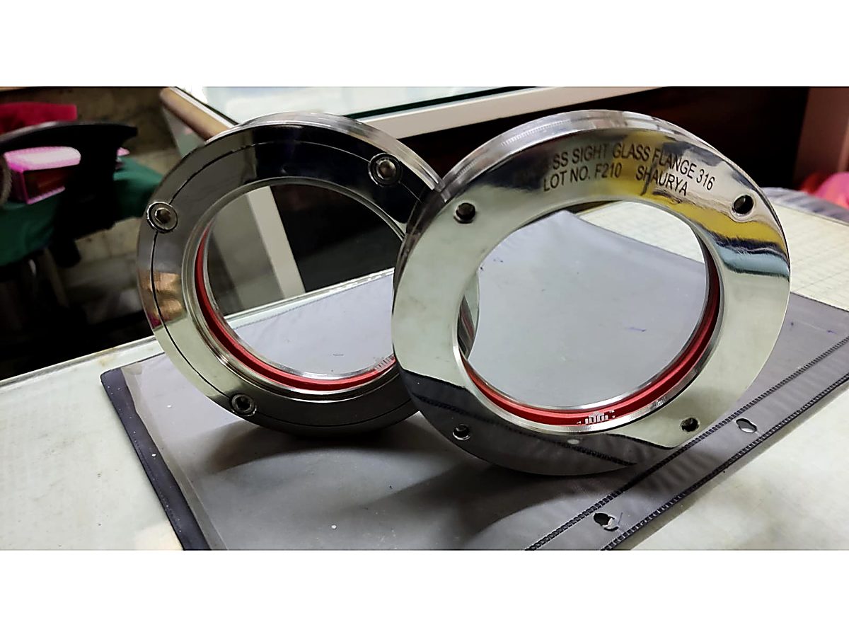 Stainless steel sight-glass flange cover with glass window and rubber gasket