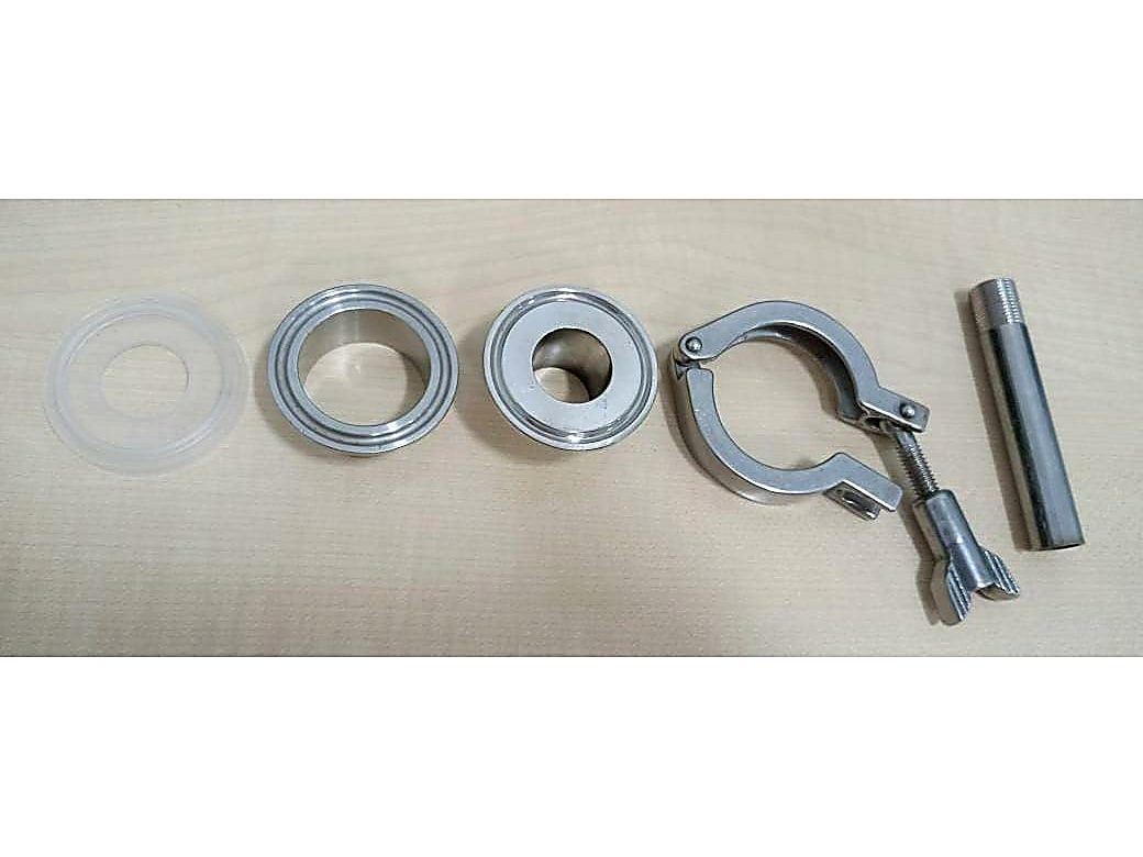 Sanitary tri-clamp assembly kit with clamp, two ferrules, gasket and stud