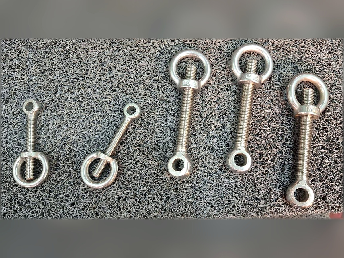 Threaded eye bolts and eye nuts in several sizes